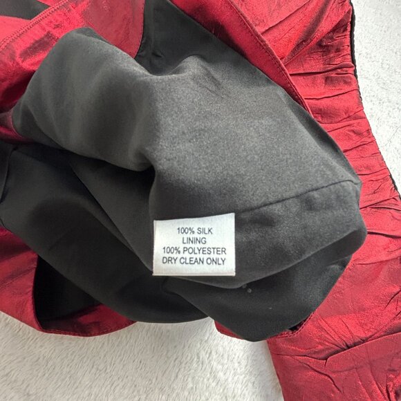 Anage Too Womens Red Silk Embroidered Blazer Jacket Medium Lined Two-Button - Picture 4 of 11